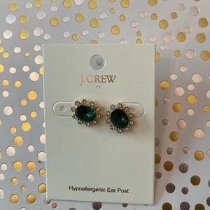 J. Crew Emerald Green center stone and imitation diamond Stud Earrings